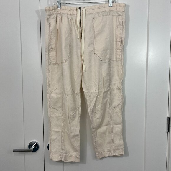 Free People Medium Cream Cropped Cargo Tapered Drawstring Pants with Pockets - Picture 1 of 9